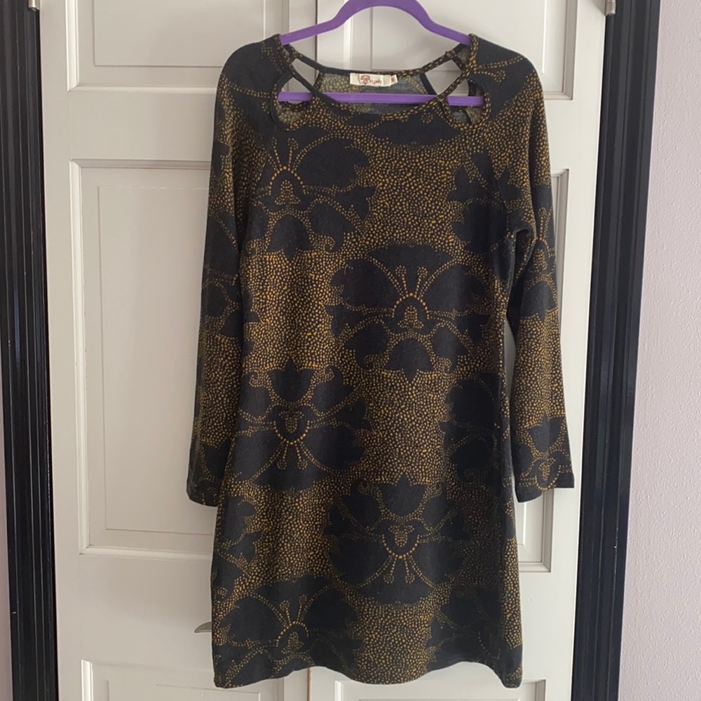 Aryeh black and gold sweater dress.